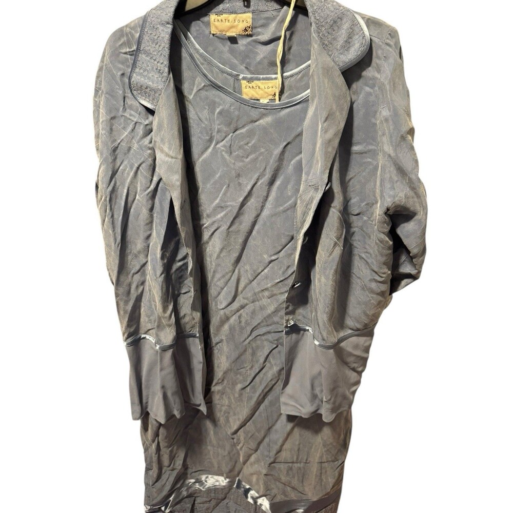 Vtg Earth Song Dress Set Women’s 14 Silky Bemberg Smock Dress And Button Jacket
